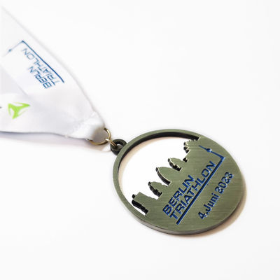 comprare Medaglia sportiva in metallo di triathlon antico rotondo con il logo dello sponsor online manufacture