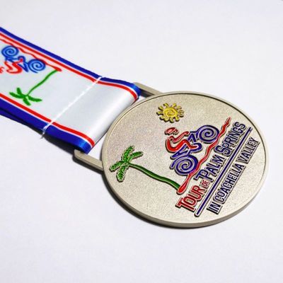 Médaille de parrainage en alliage de zinc rond avec des couleurs d'émail doux pour les épreuves cyclistes