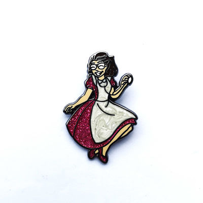 Schwarze Nickel-Zink-Legierung Cinderella Custom Hard Enamel-Pins mit Glitzer und Perlenfarben