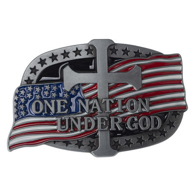 Stampo bandiera statunitense cintura di metallo smaltato cintura personalizzata con disegno 3D ONE NATION UNDER GOD