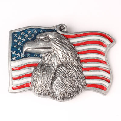 3D Eagle Antike Silber Zinklegierung Amerikanische Flagge Gürtel Buckle mit weichen Emaille Farben