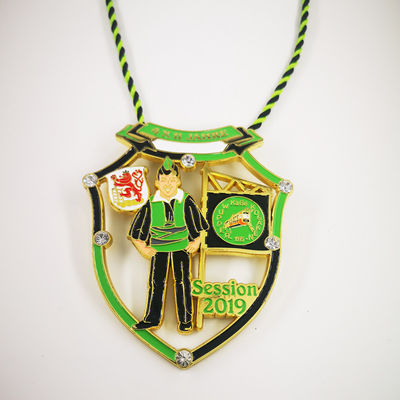 Vibrante Zinklegierung, Karnevalssitzung Medaille mit Steinen und Schnur.