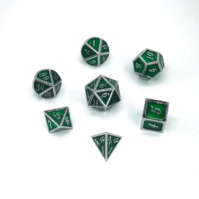 Серебряный покрытие с темно-зеленым цветом настольные игры или DnD металлические кости набор