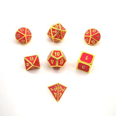 Polasi Finish Stock Metal Dice Set Untuk DnD Plating Emas Dengan Warna Merah