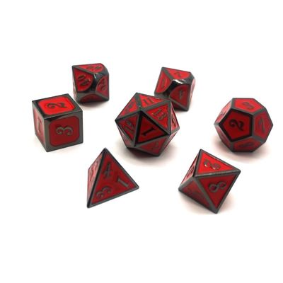 Dijual Metal Game Dice Set Hitam Nikel Plating dengan warna merah